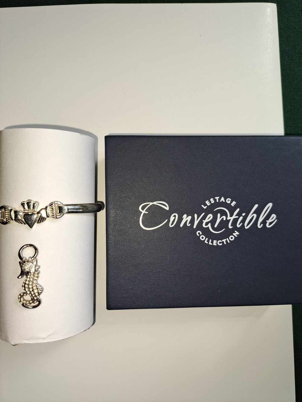 LESTAGE Silver Claddagh Convertible Bangle with Seahorse Charm